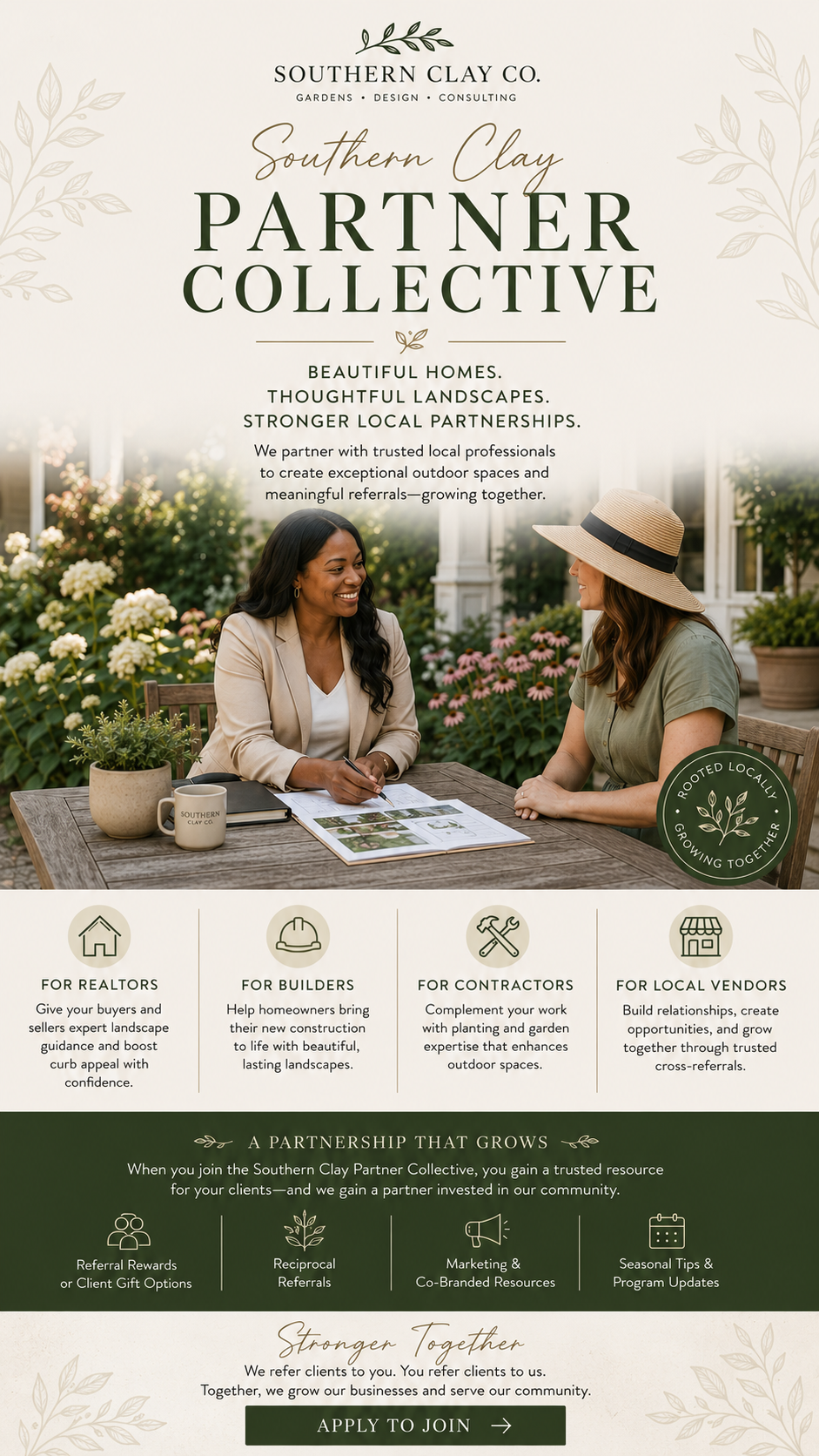 Southern Clay Partner Collective — two women reviewing a garden design outdoors